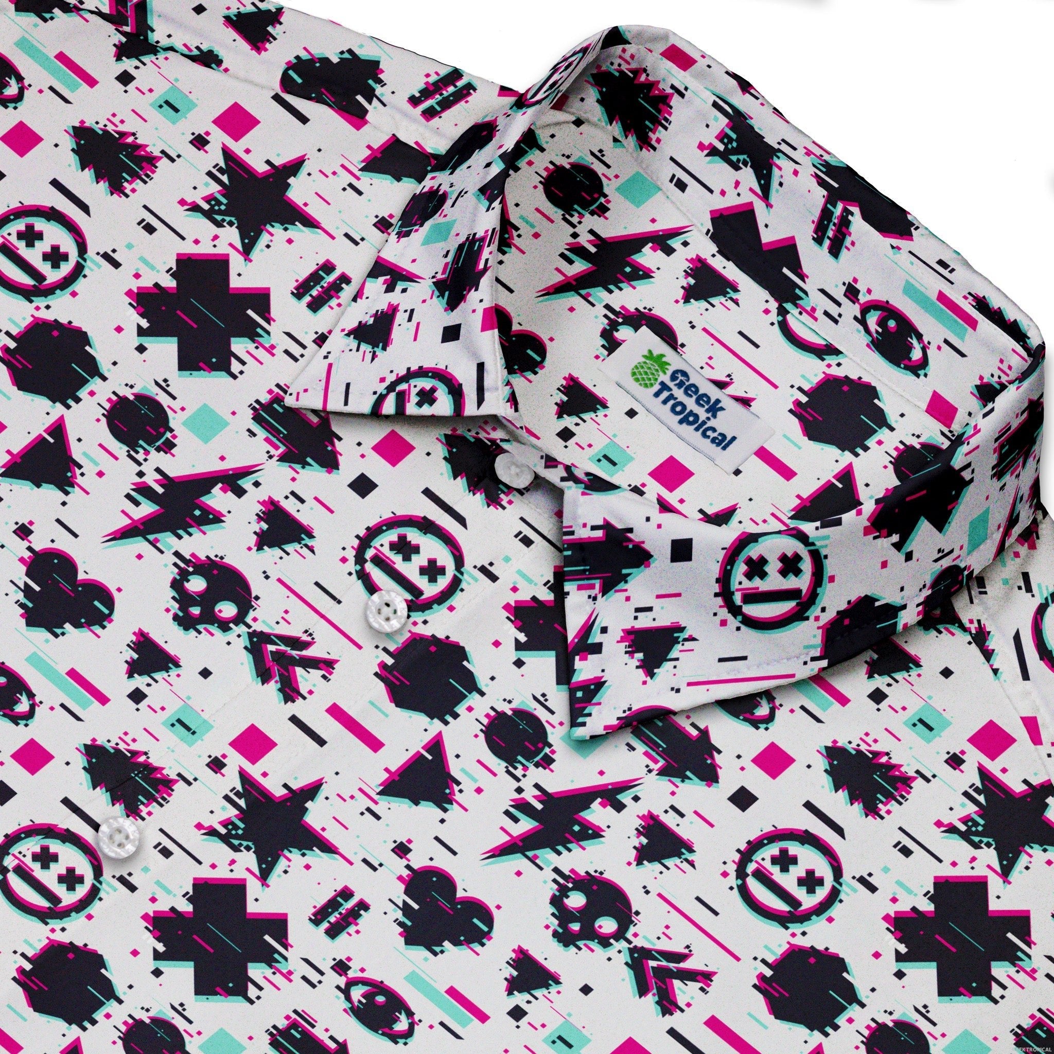 Glitchy Game Effects Video Game Button Up Shirt - adult sizing - video game arcade print -