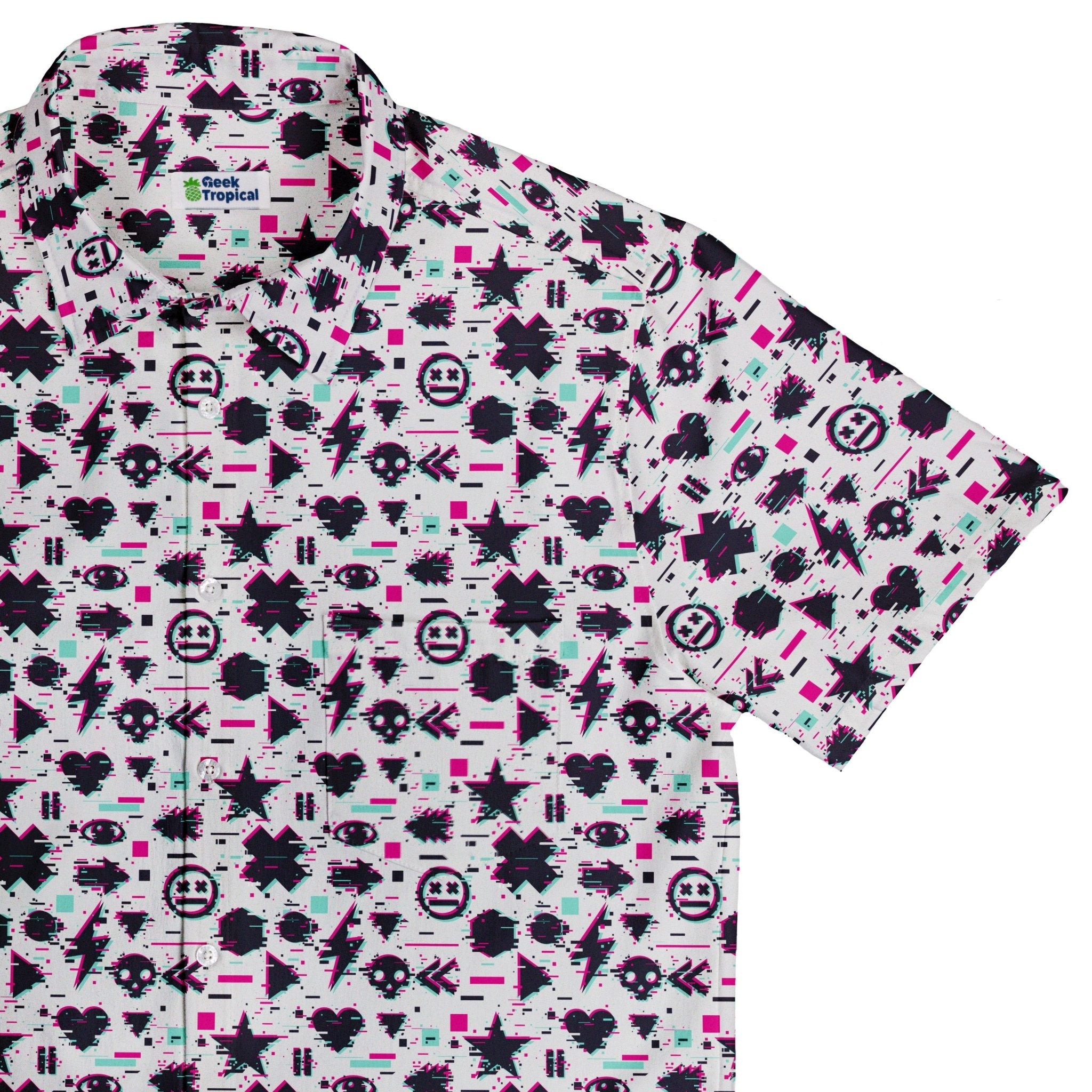 Glitchy Game Effects Video Game Button Up Shirt - adult sizing - video game arcade print -