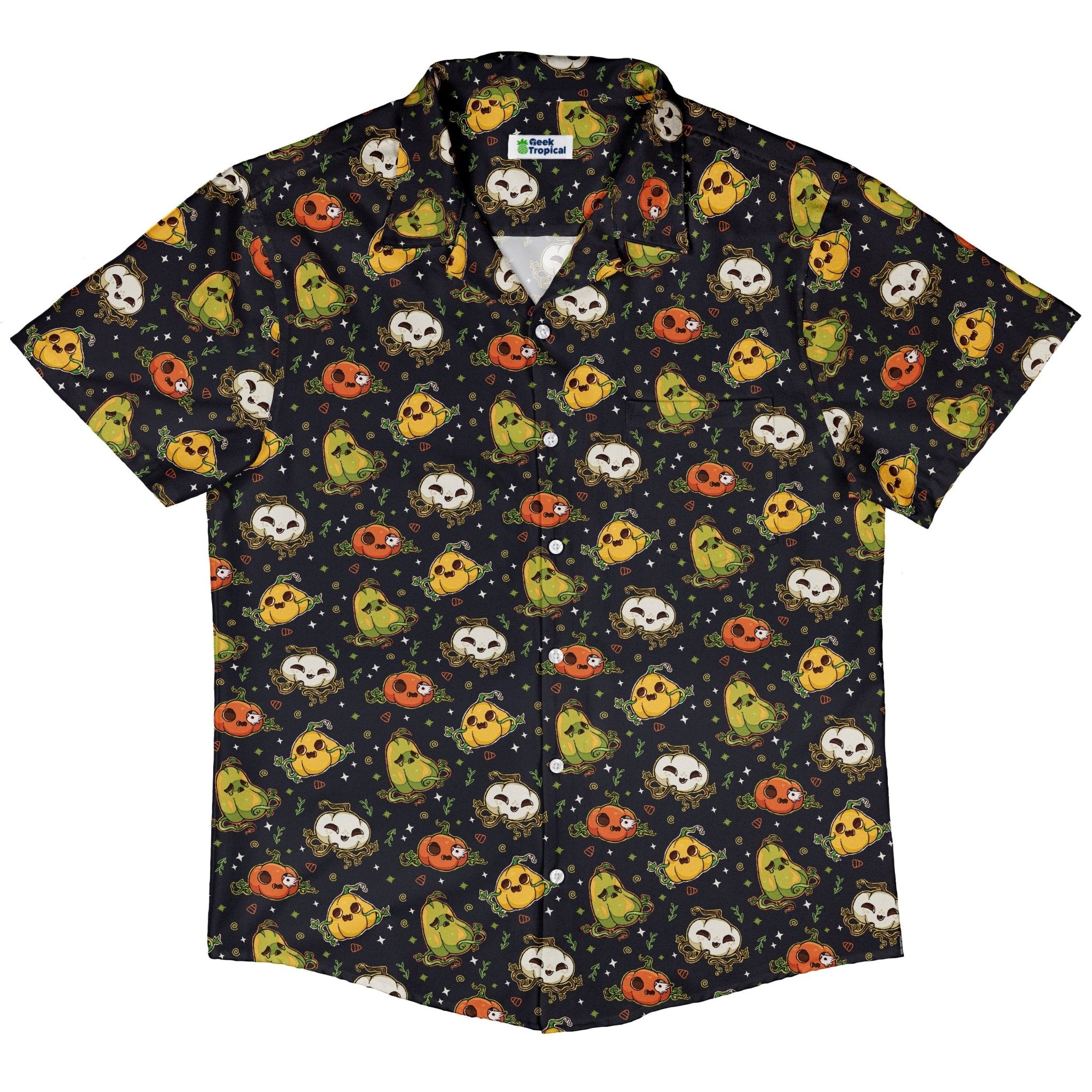 Glowing Halloween Pumpkins Anime Button Up Shirt Geek Nerd adult sizing halloween q4