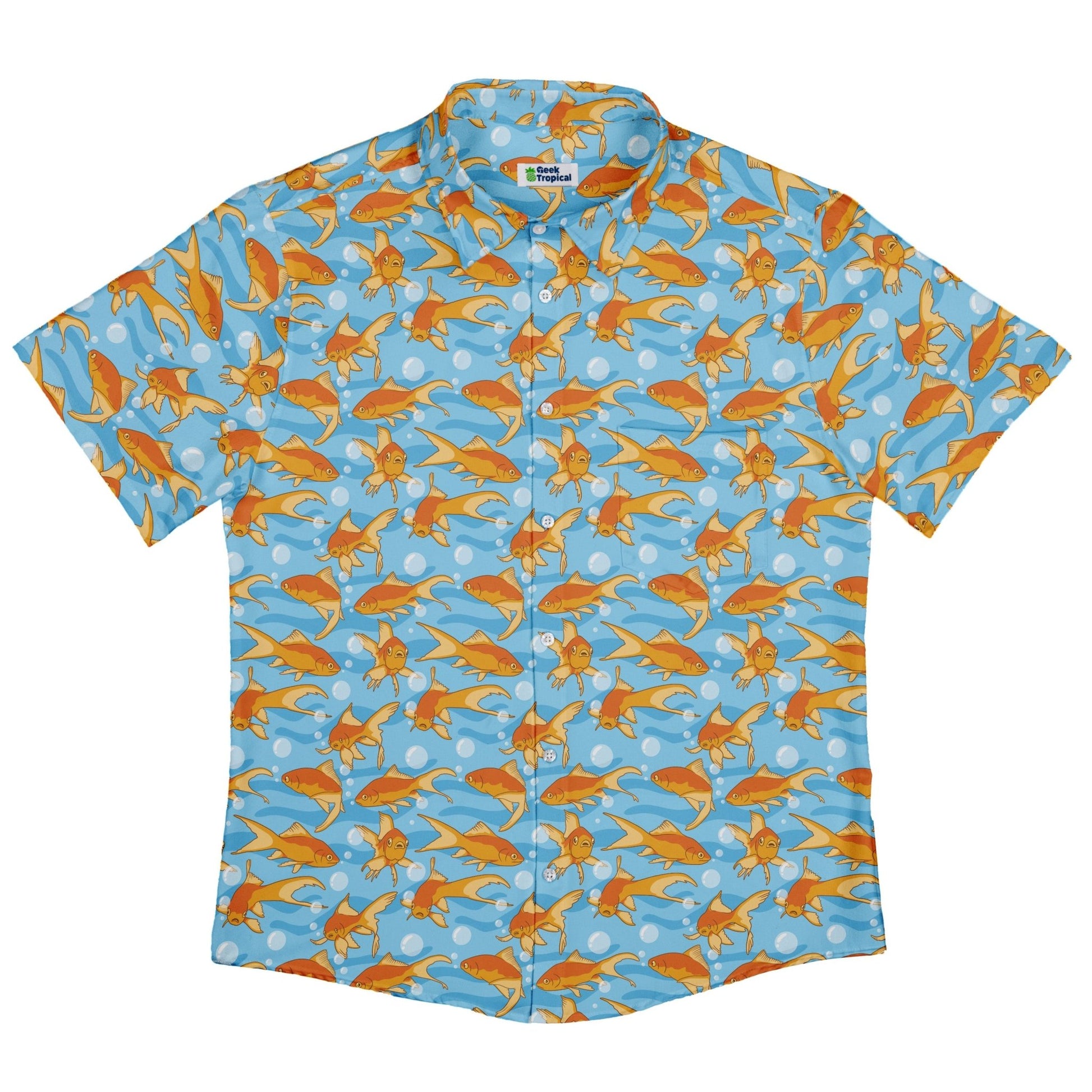 Goldfish Button Up Shirt Geek Nerd adult sizing Design by Julie Kitzes marine biology