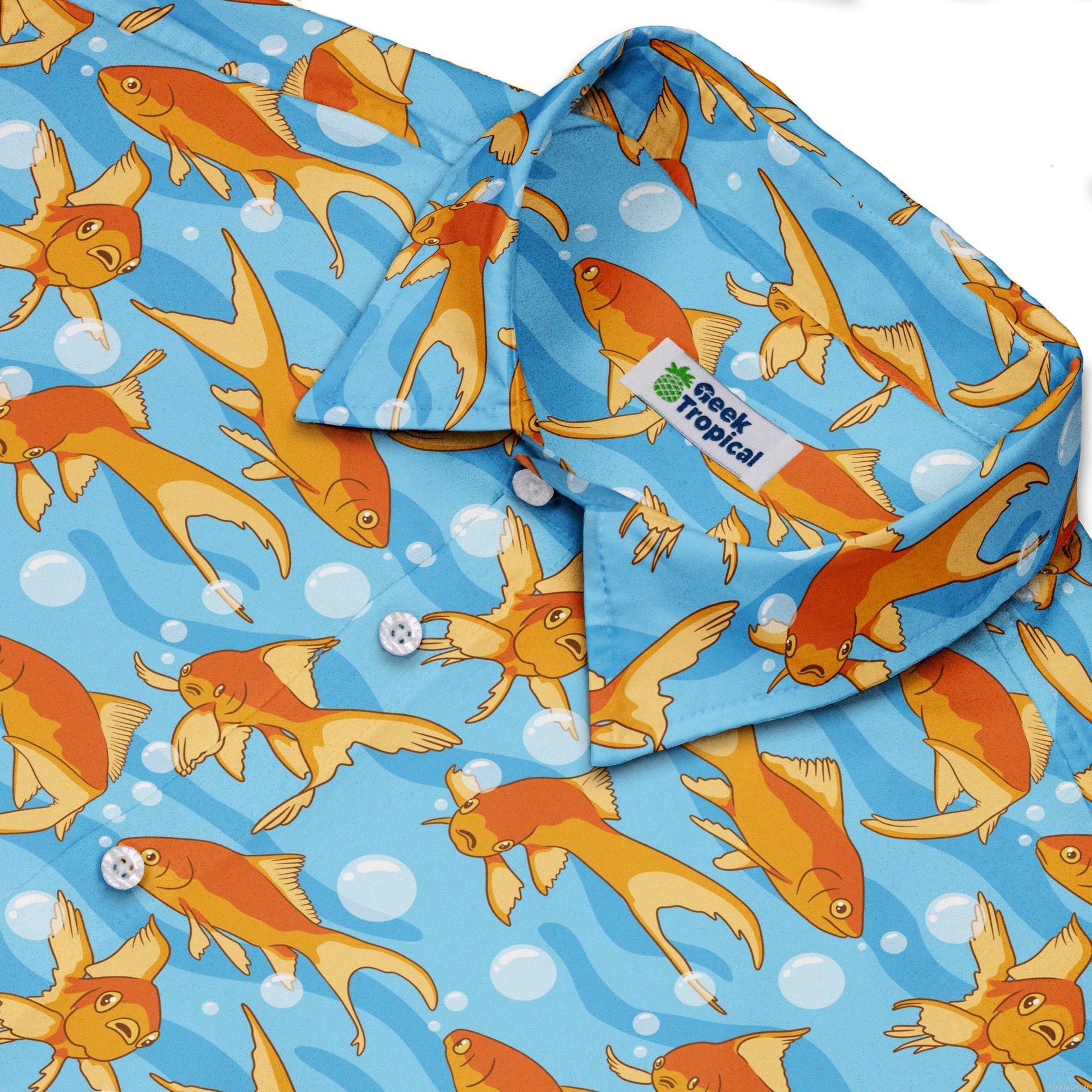 Goldfish Button Up Shirt Geek Nerd adult sizing Design by Julie Kitzes marine biology