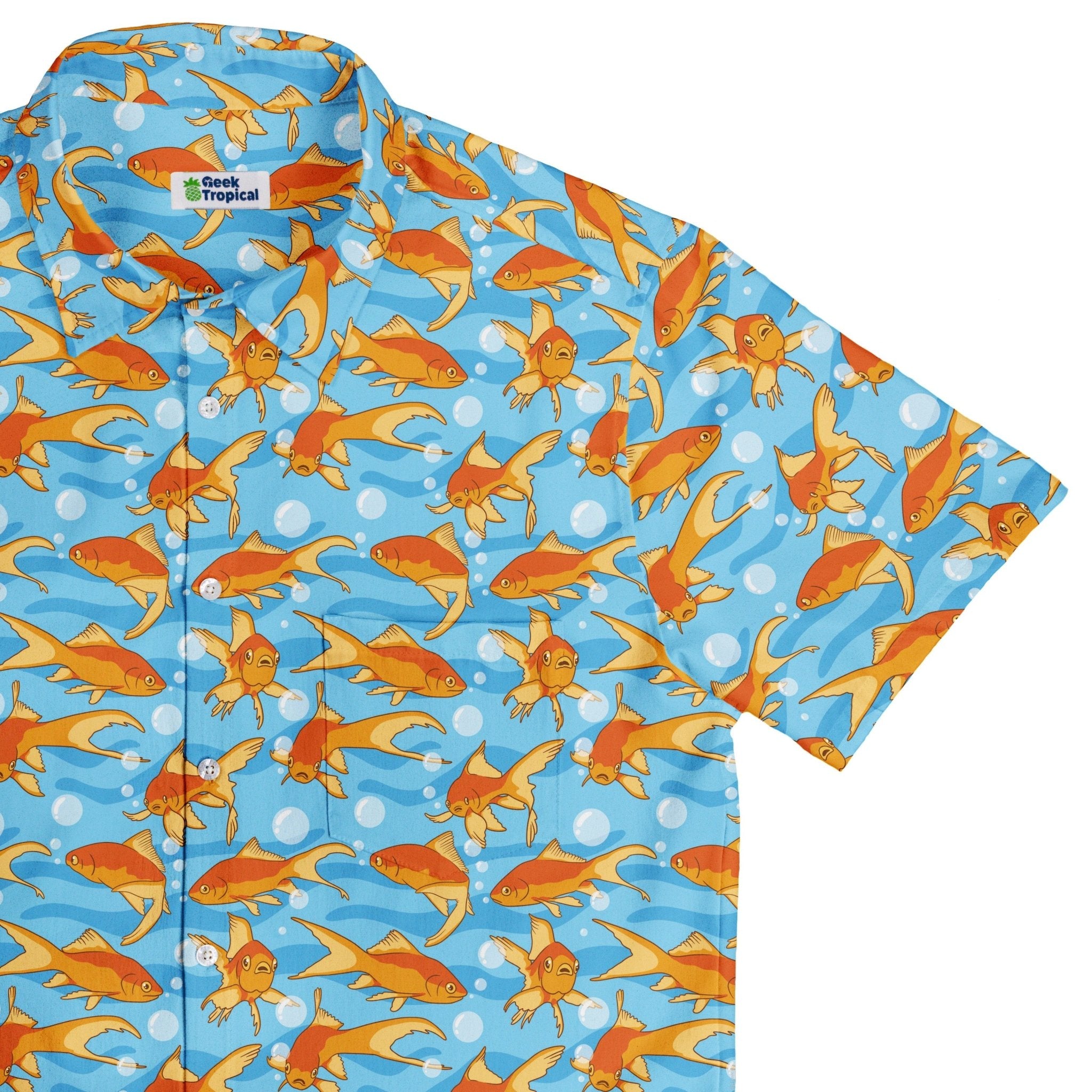 Goldfish Button Up Shirt Geek Nerd adult sizing Design by Julie Kitzes marine biology