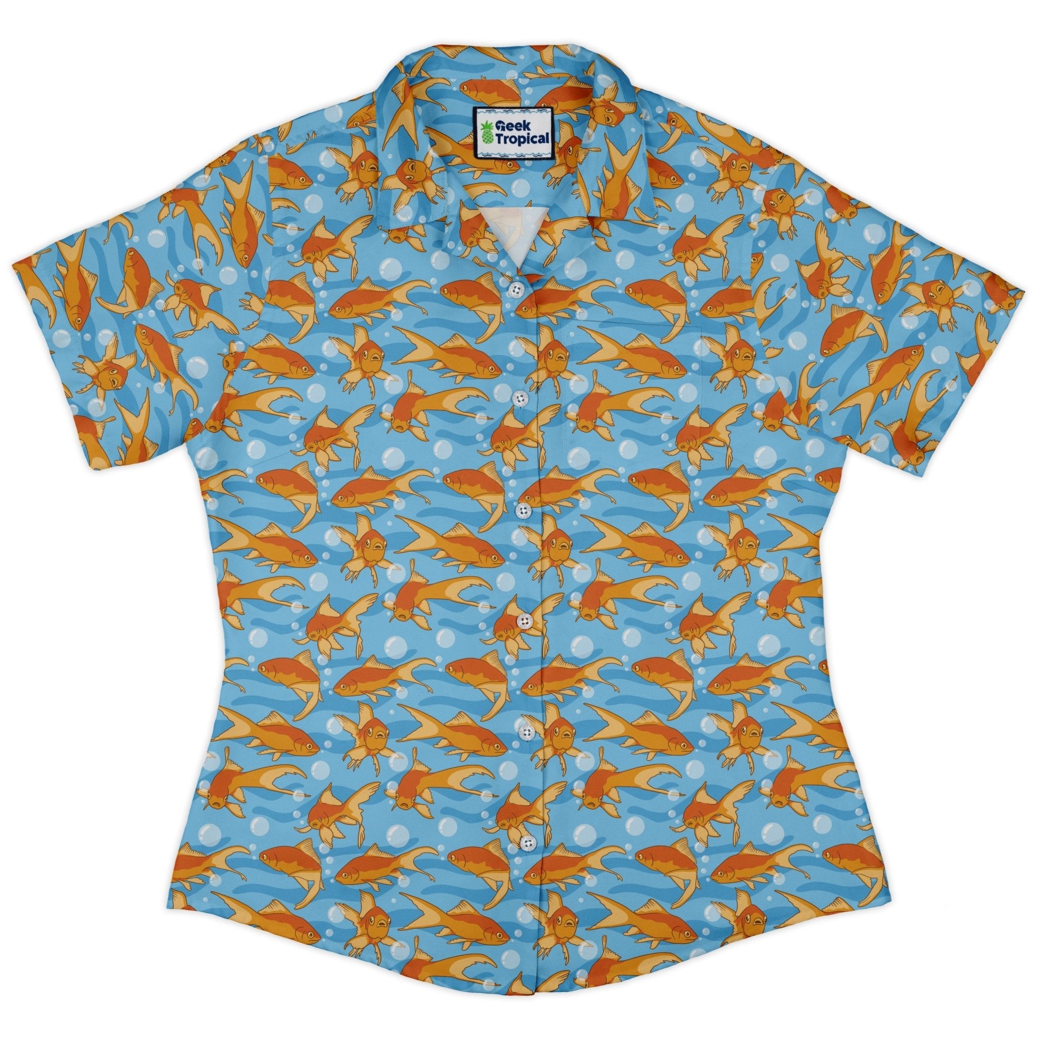 Goldfish Curvy Button Up Shirt Geek Nerd Design by Julie Kitzes marine biology q225