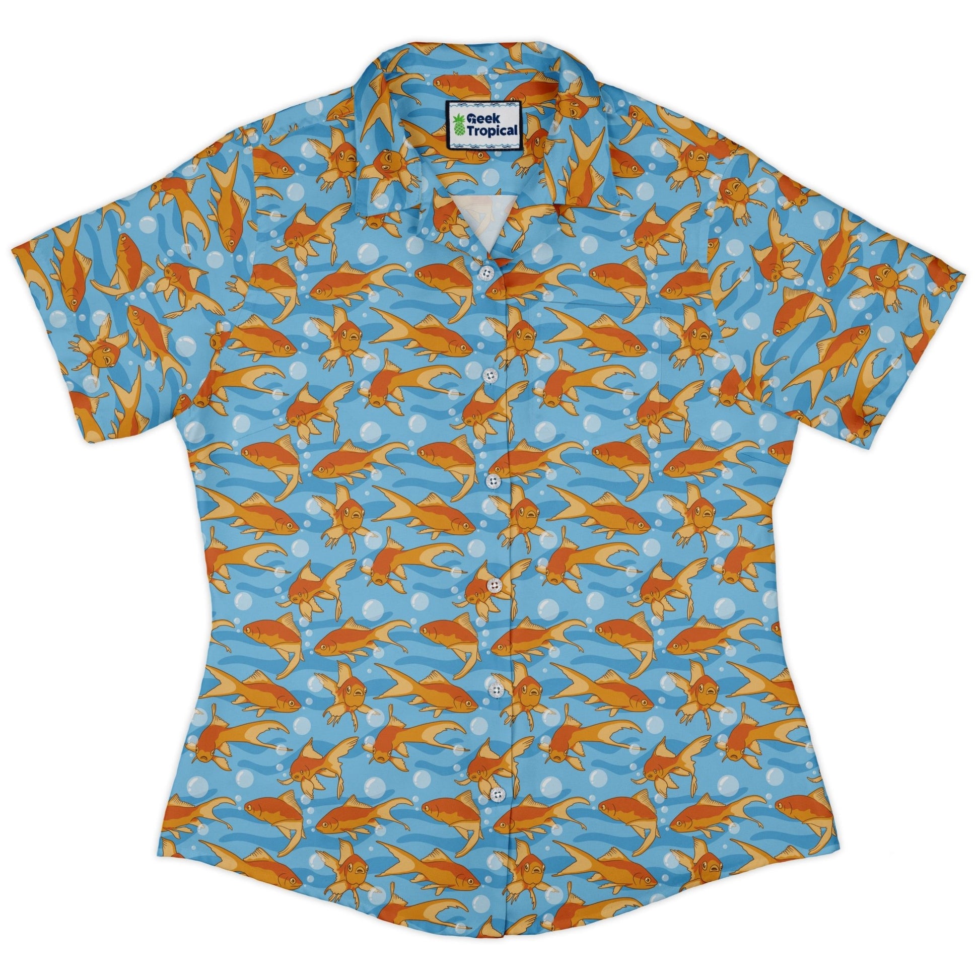 Goldfish Curvy Button Up Shirt Geek Nerd Design by Julie Kitzes marine biology q225