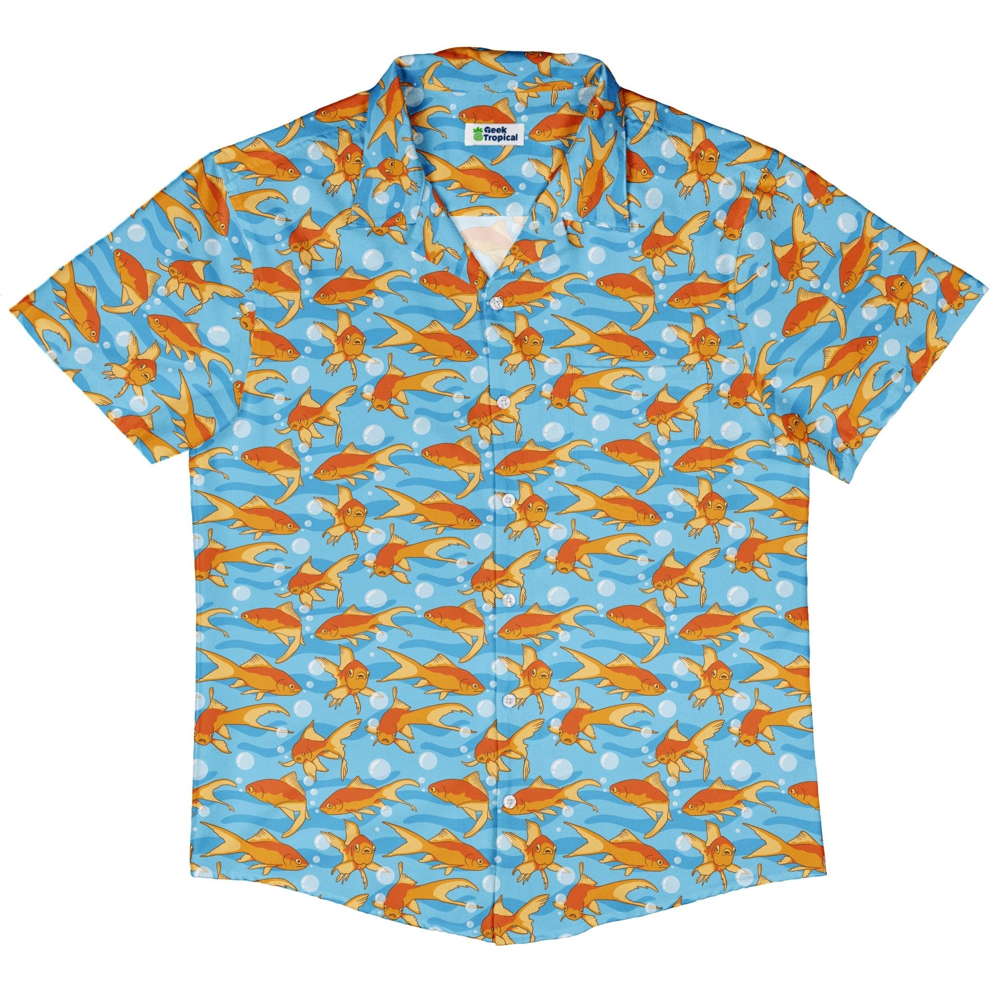 Goldfish Button Up Shirt Geek Nerd adult sizing Design by Julie Kitzes marine biology
