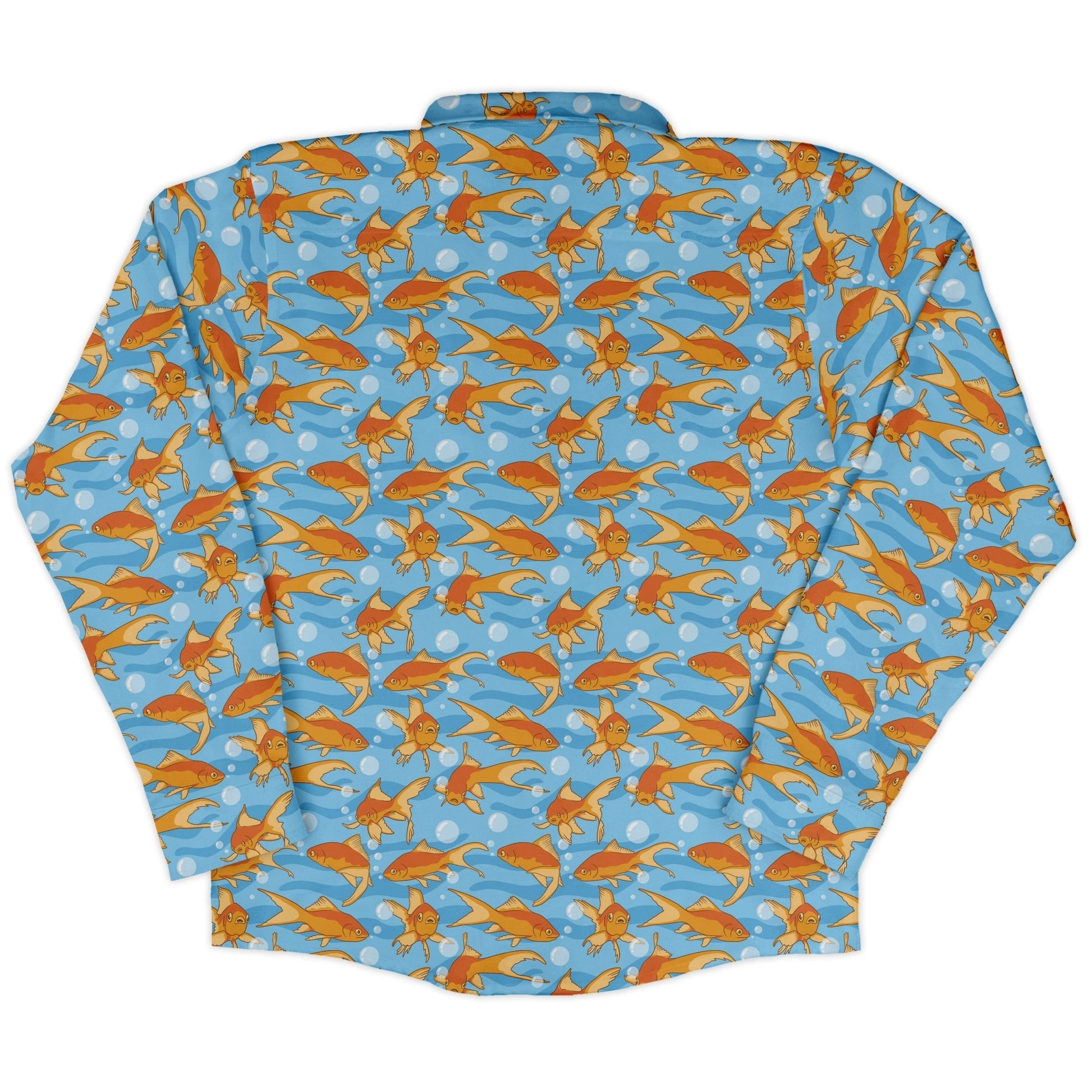 Goldfish Long Sleeve Button Up Shirt Geek Nerd adult sizing Design by Julie Kitzes FLOW DESC WRITING