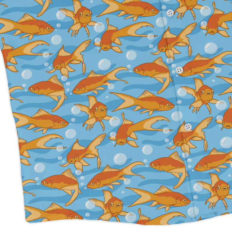 Goldfish Long Sleeve Button Up Shirt Geek Nerd adult sizing Design by Julie Kitzes FLOW DESC WRITING