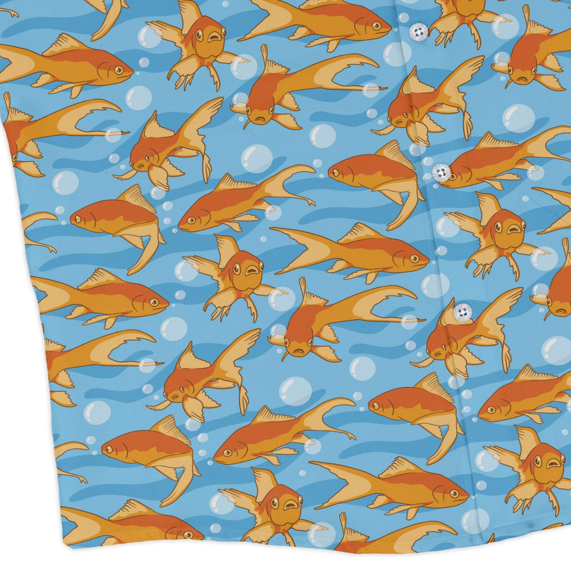 Goldfish Long Sleeve Button Up Shirt Geek Nerd adult sizing Design by Julie Kitzes FLOW DESC WRITING
