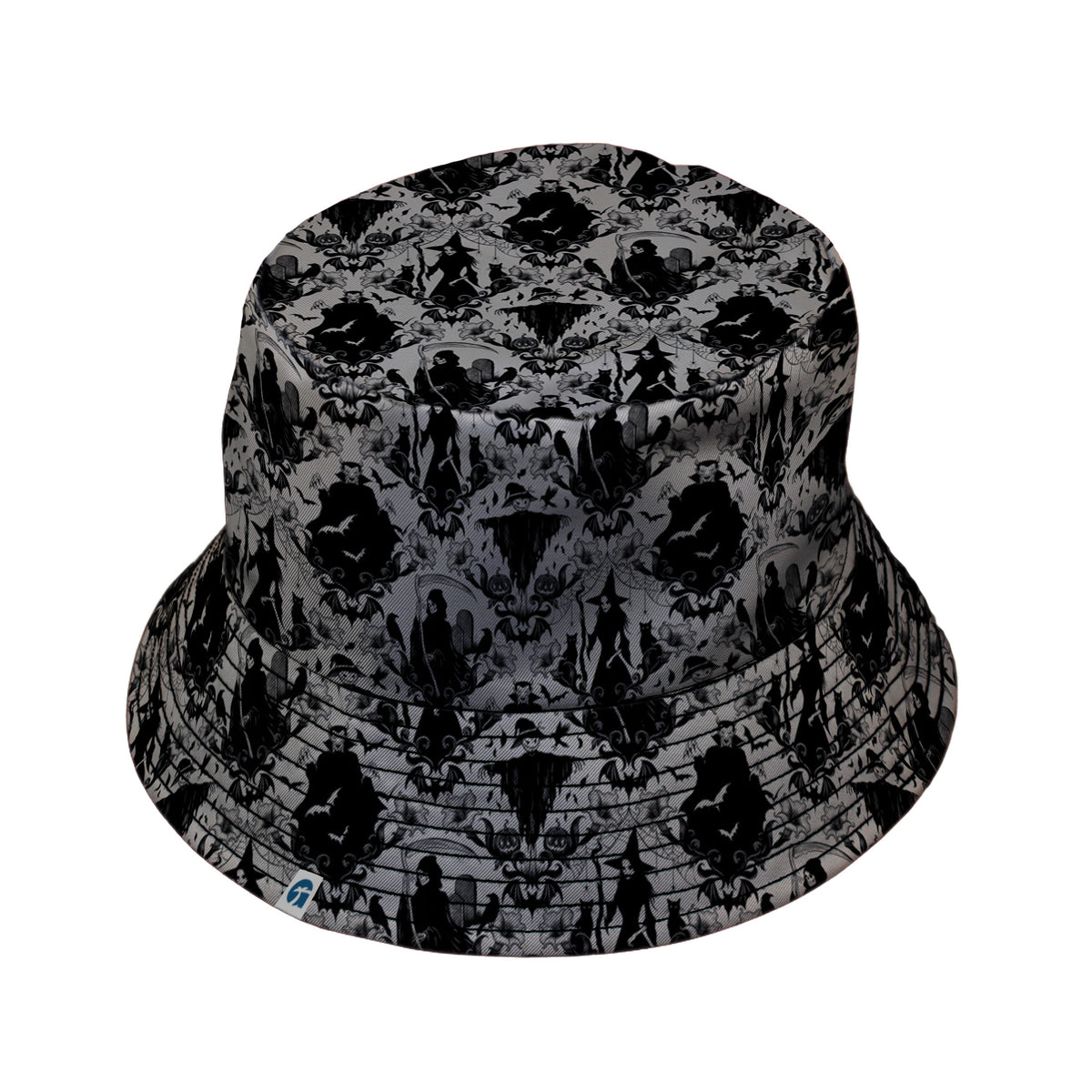 Gothic Damask Bucket Hat Black Stitching