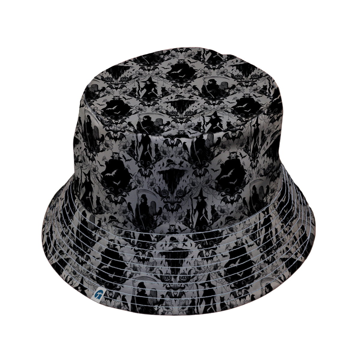 Gothic Damask Bucket Hat Gray Stitching
