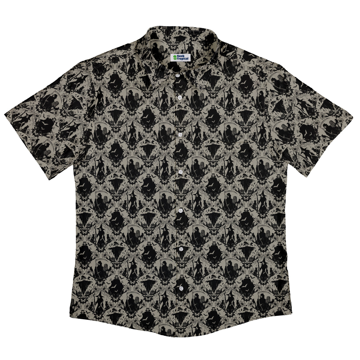 Gothic Damask Button Up Shirt Flat Front