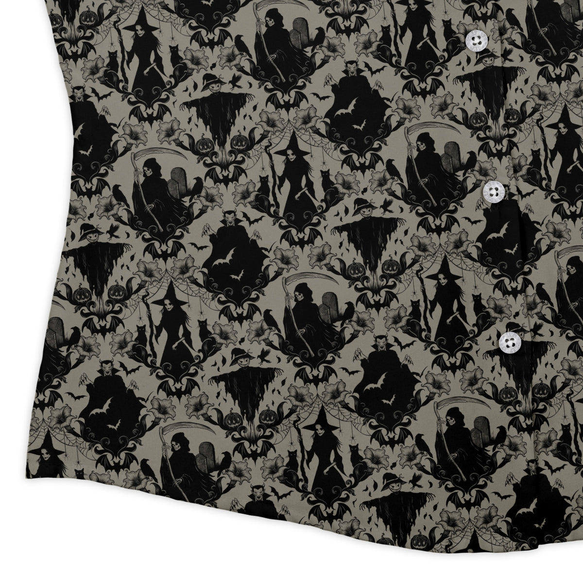 Gothic Damask Curvy Button Up Shirt womens corner