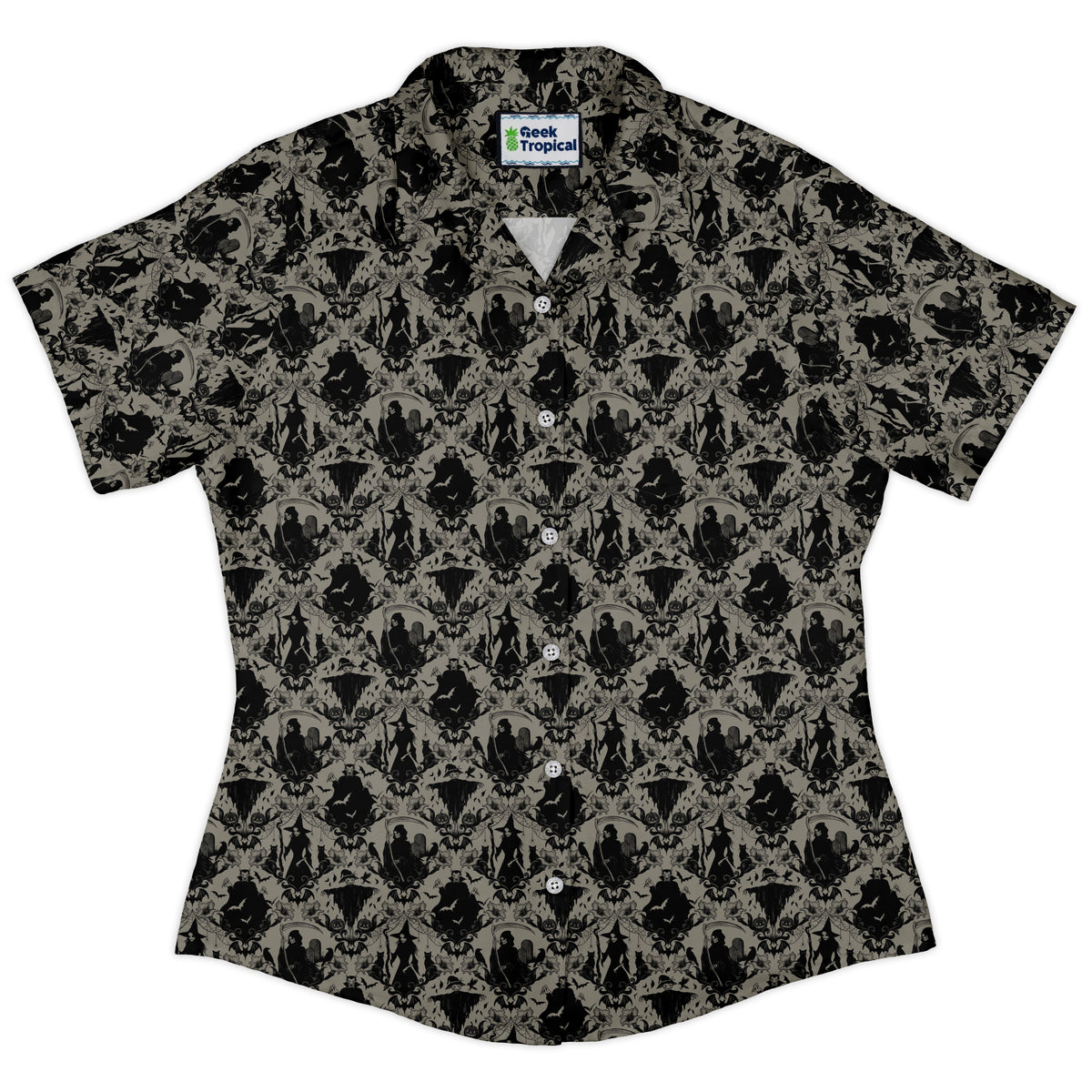 Gothic Damask Curvy Button Up Shirt womens front