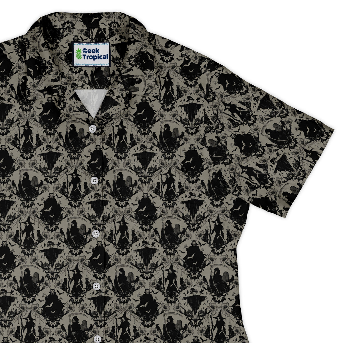 Gothic Damask Curvy Button Up Shirt womens top right