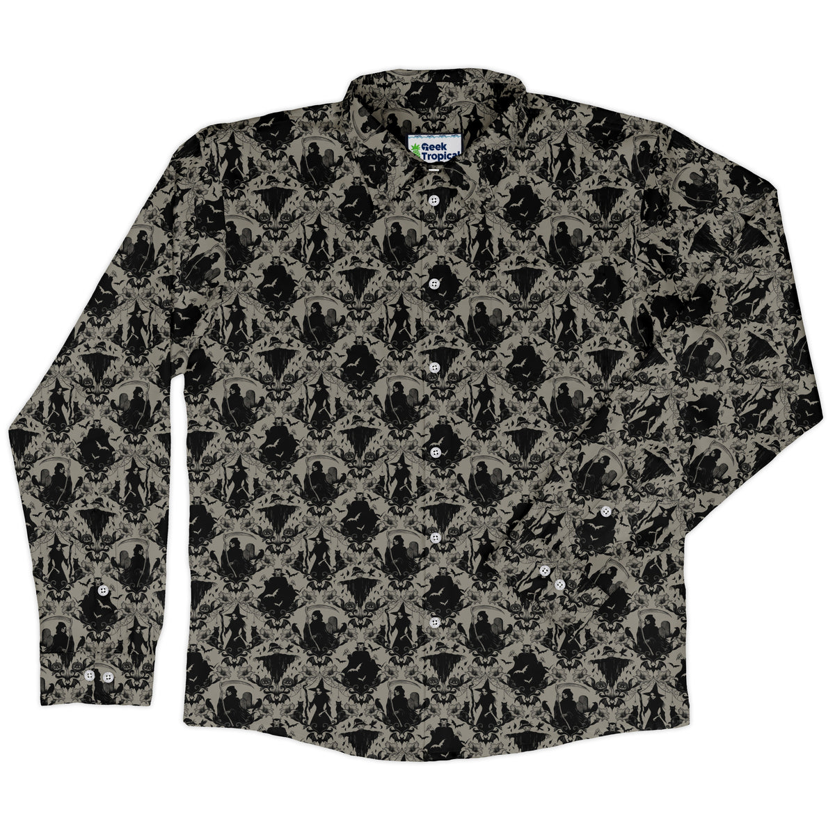 Gothic Damask Long Sleeve Button Up Shirt front