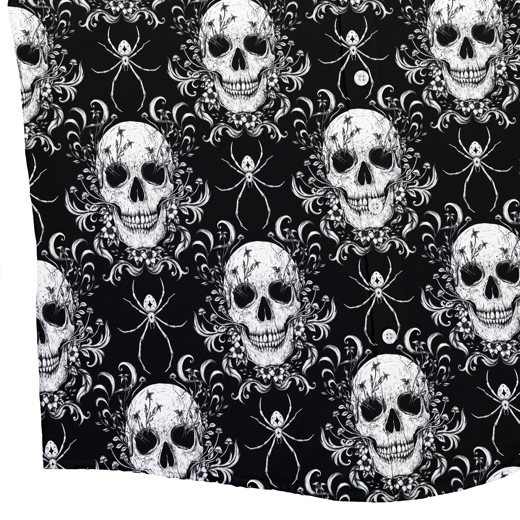 Gothic Spider Skull Button Up Shirt Bottom Corner