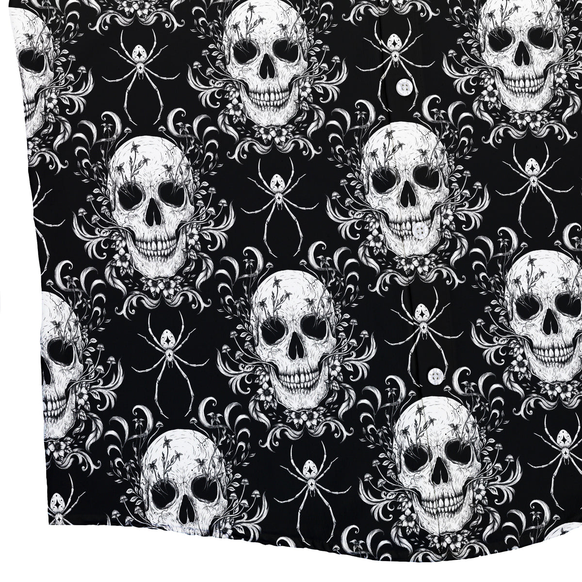 Gothic Spider Skull Button Up Shirt Bottom Corner