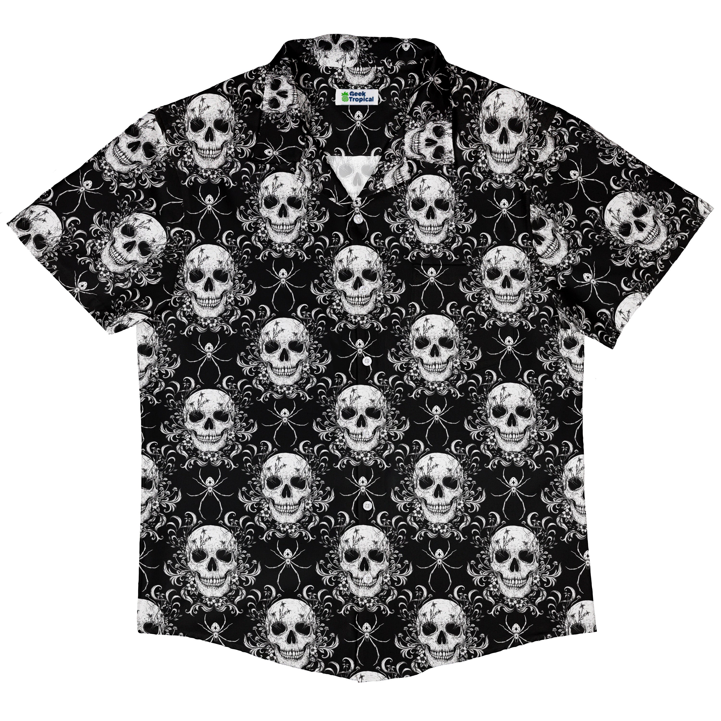 Gothic Spider Skull Button Up Shirt Hawaiian Front