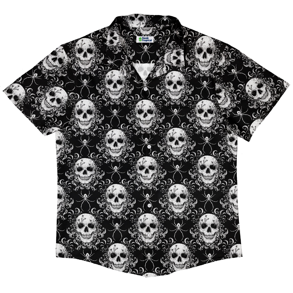 Gothic Spider Skull Button Up Shirt Hawaiian Front