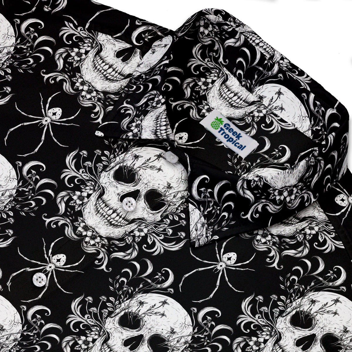 Gothic Spider Skull Button Up Shirt Neck