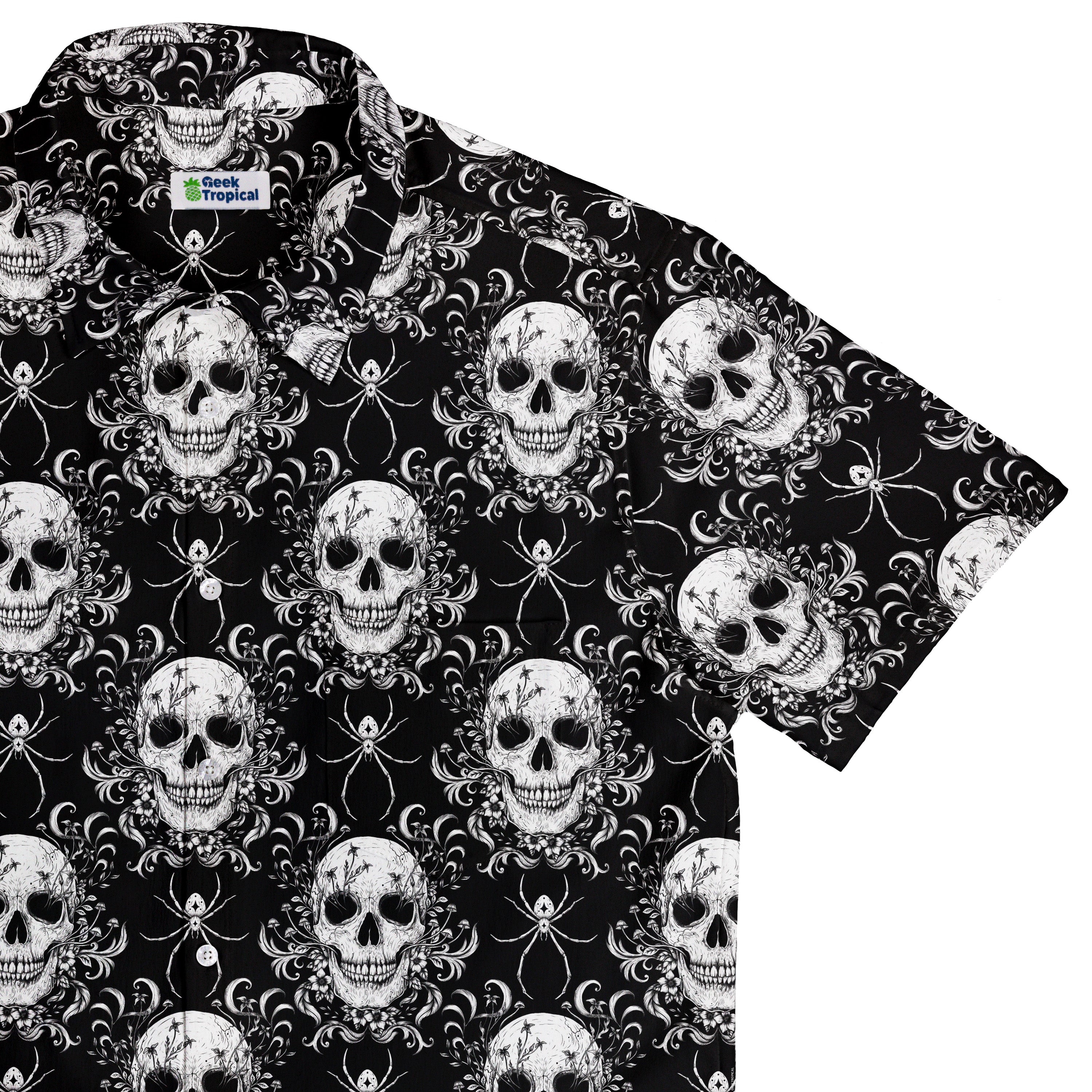 Gothic Spider Skull Button Up Shirt Top Corner