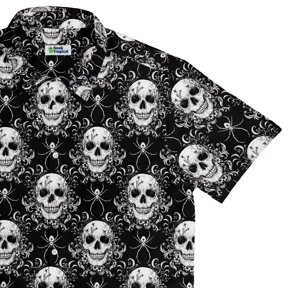 Gothic Spider Skull Button Up Shirt Top Corner
