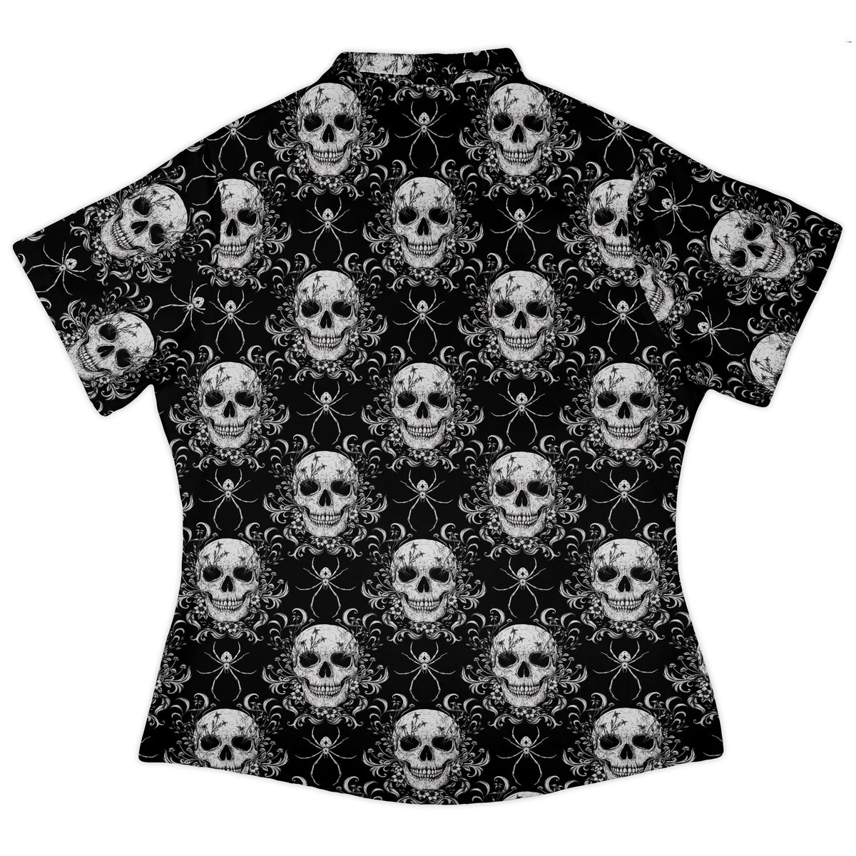 Gothic Spider Skull Curvy Button Up Shirt womens back