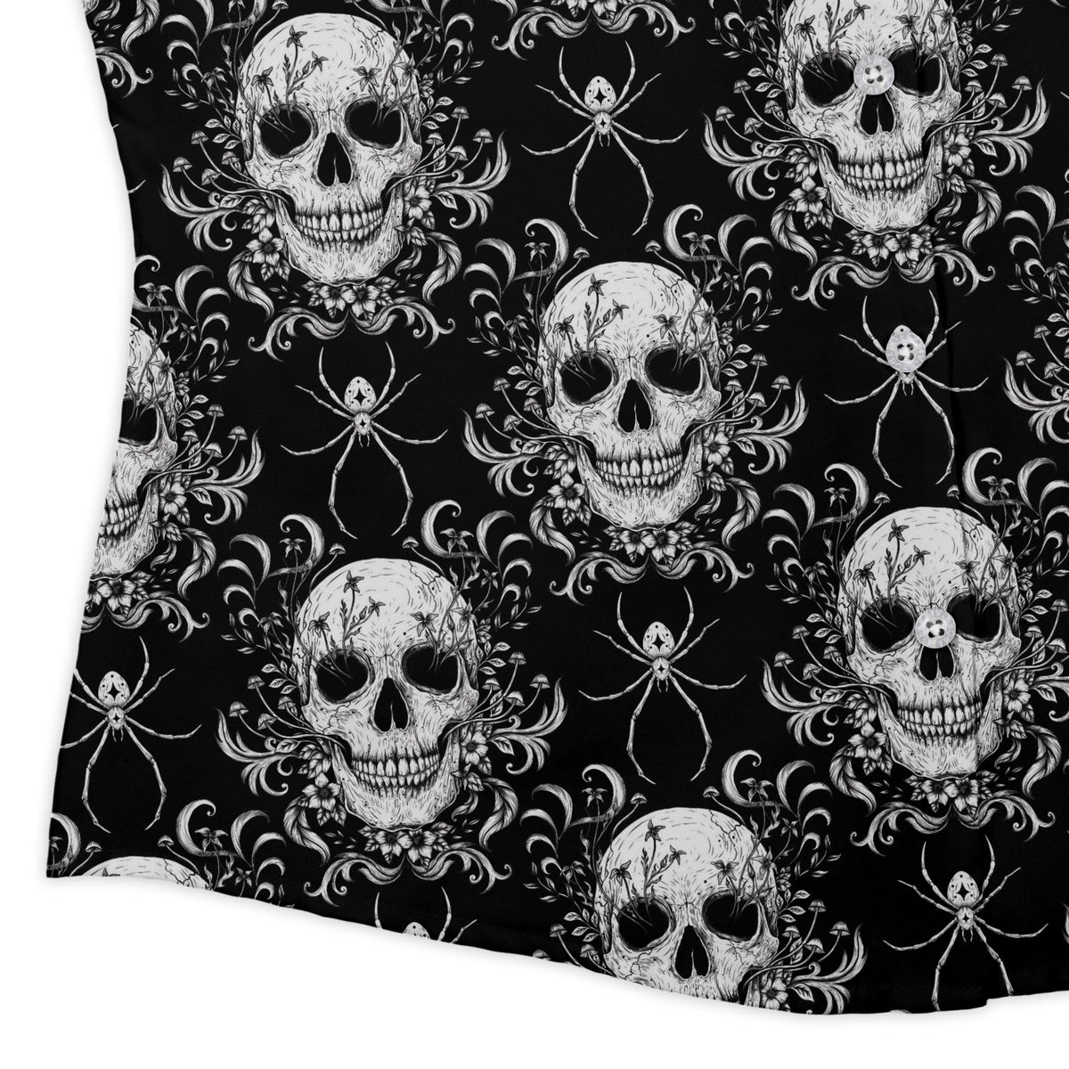 Gothic Spider Skull Curvy Button Up Shirt womens corner