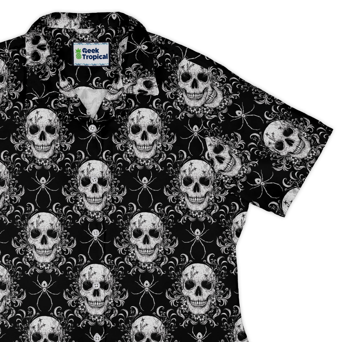Gothic Spider Skull Curvy Button Up Shirt womens top right