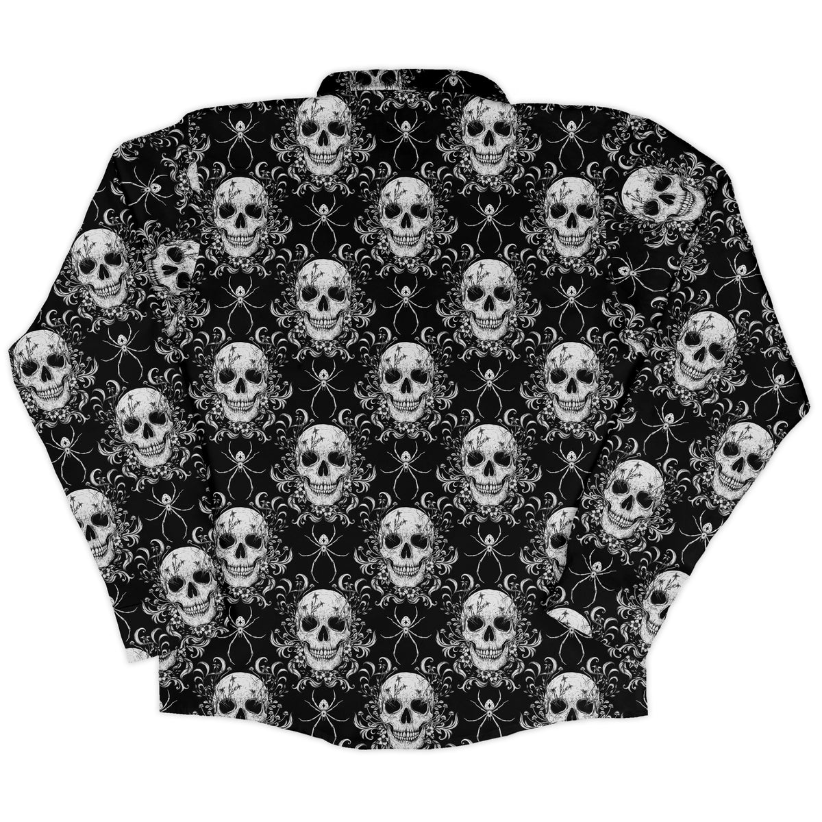Gothic Spider Skull Long Sleeve Button Up Shirt back