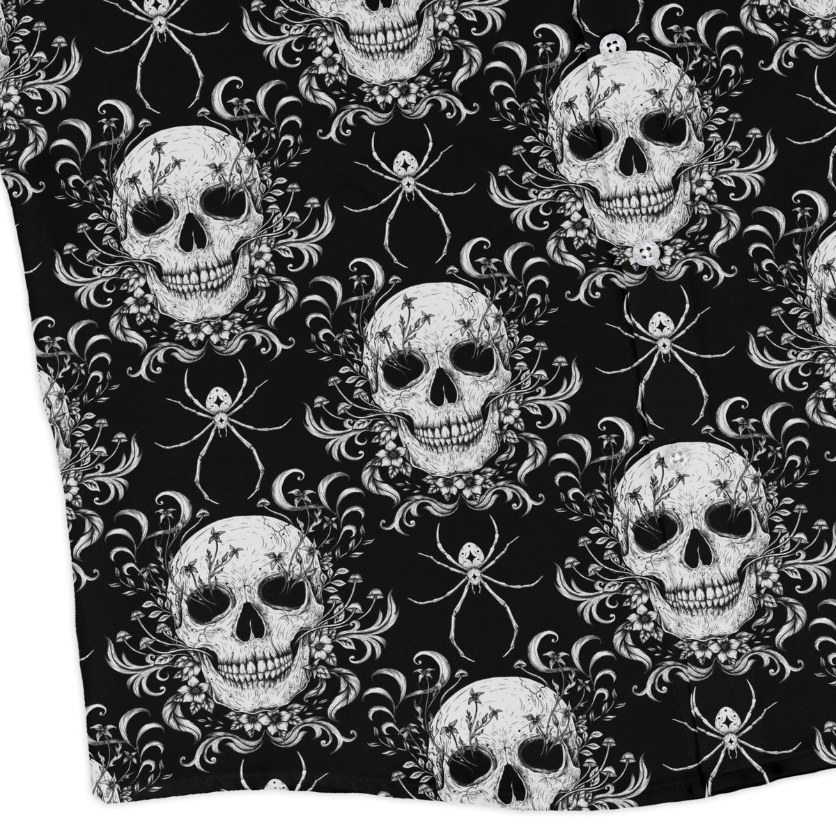 Gothic Spider Skull Long Sleeve Button Up Shirt corner
