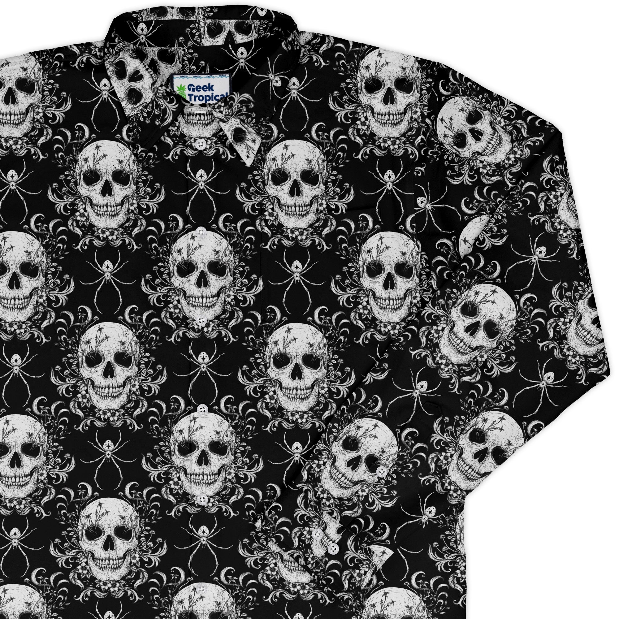 Gothic Spider Skull Long Sleeve Button Up Shirt cover