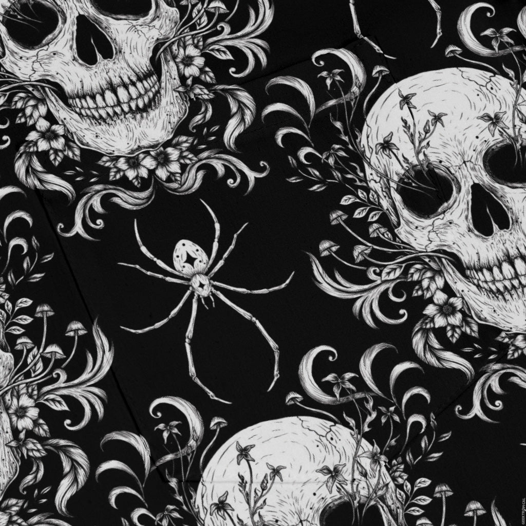 Gothic Spider Skull Long Sleeve Button Up Shirt pocket