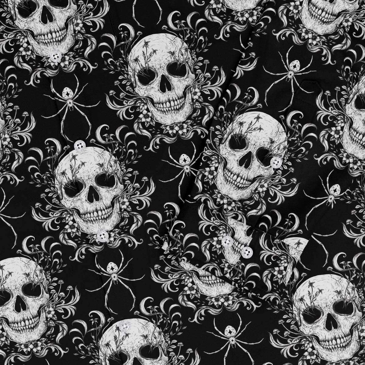 Gothic Spider Skull Long Sleeve Button Up Shirt sleeve close