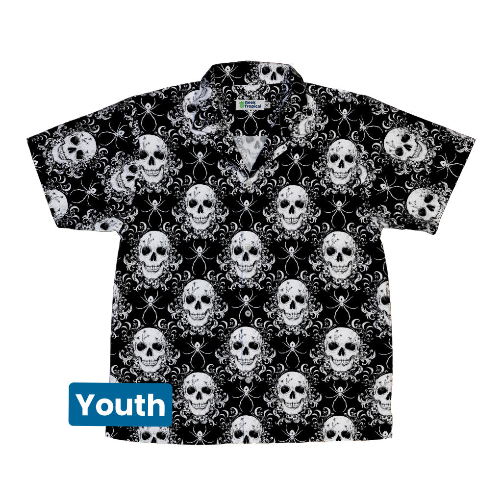 Gothic Spider Skull Youth Hawaiian Shirt Front