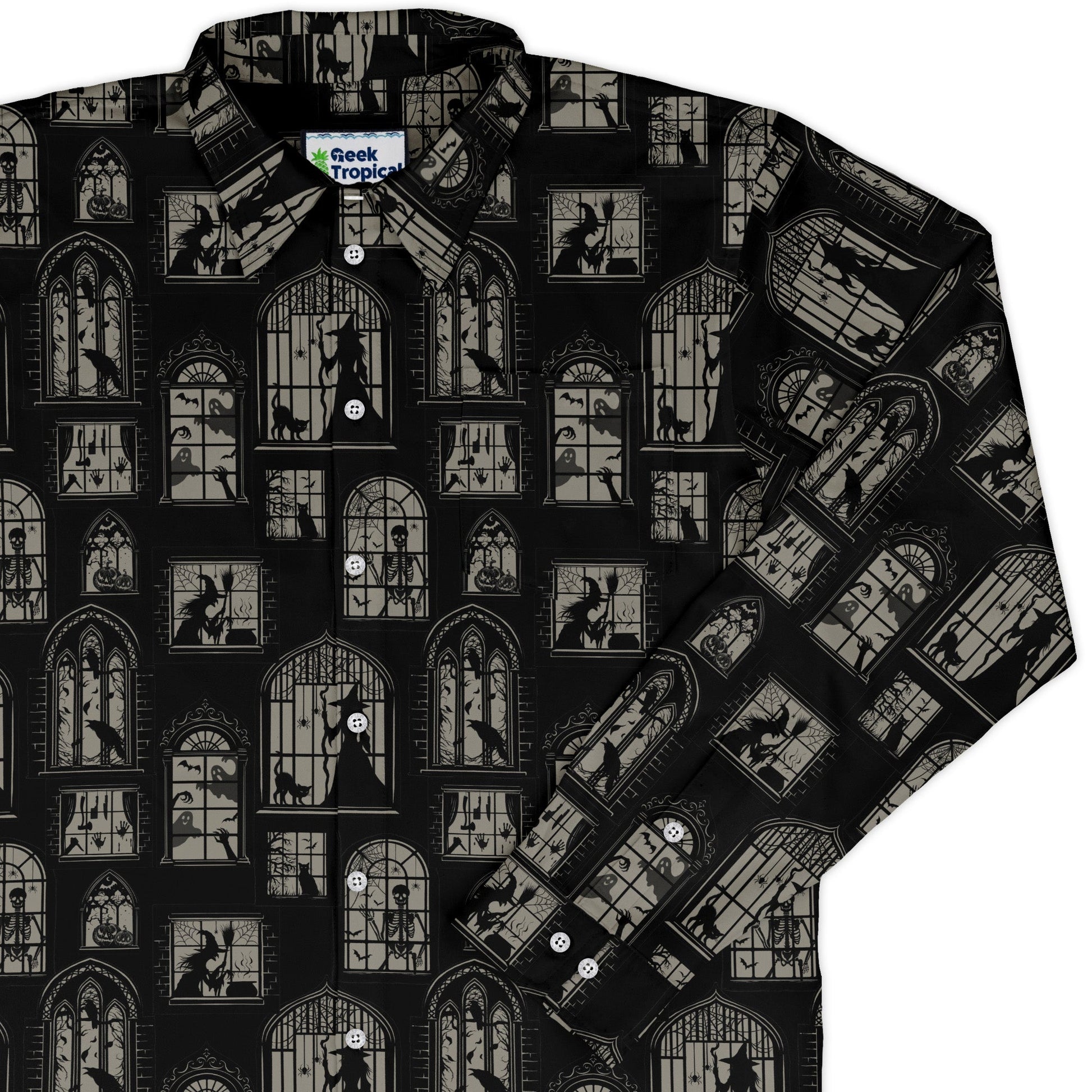 Gothic Windows Long Sleeve Button Up Shirt Geek Nerd 0925 adult sizing All Adult Button Up Shirts