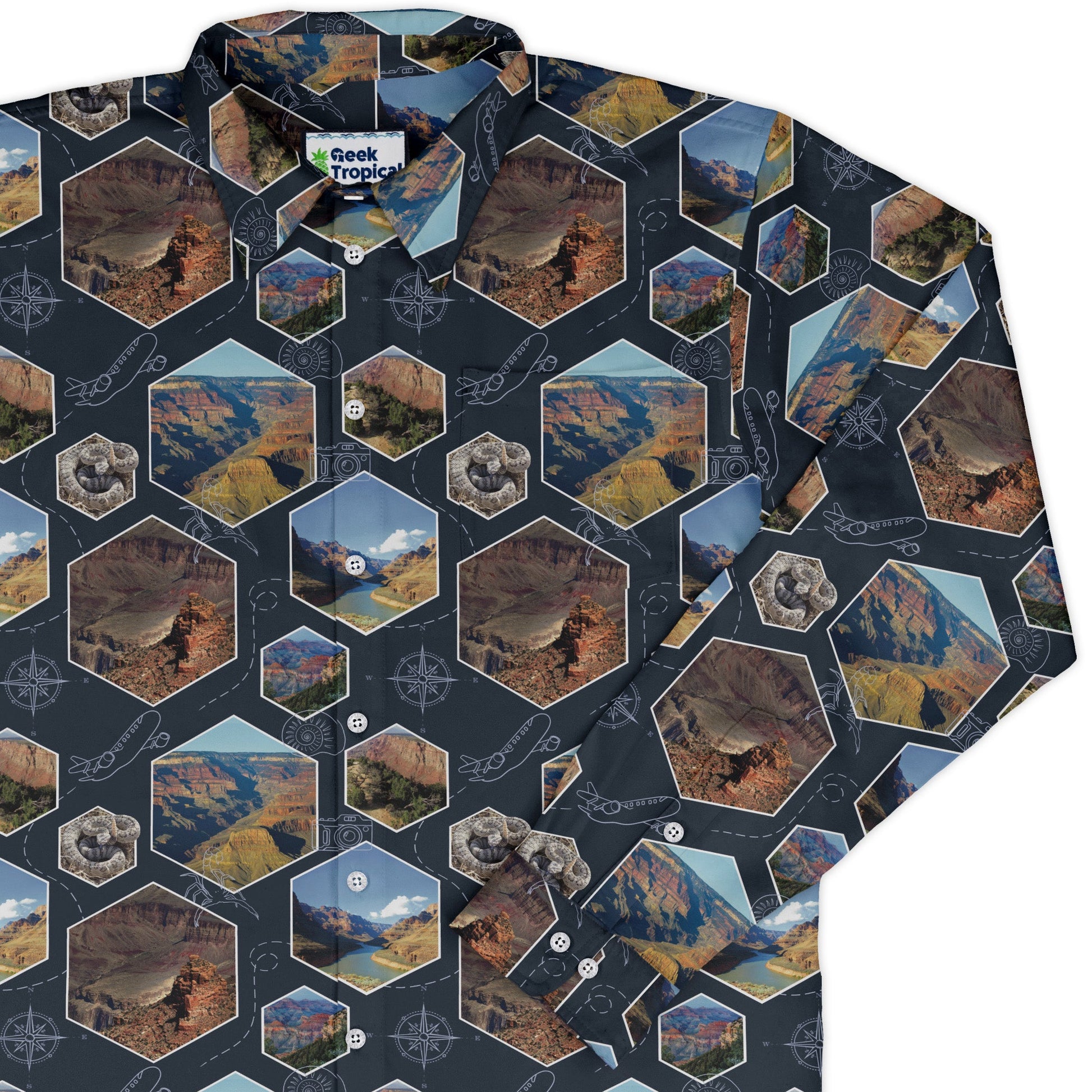 Grand Canyon Wonder Long Sleeve Button Up Shirt Geek Nerd 0925 adult sizing All Adult Button Up Shirts