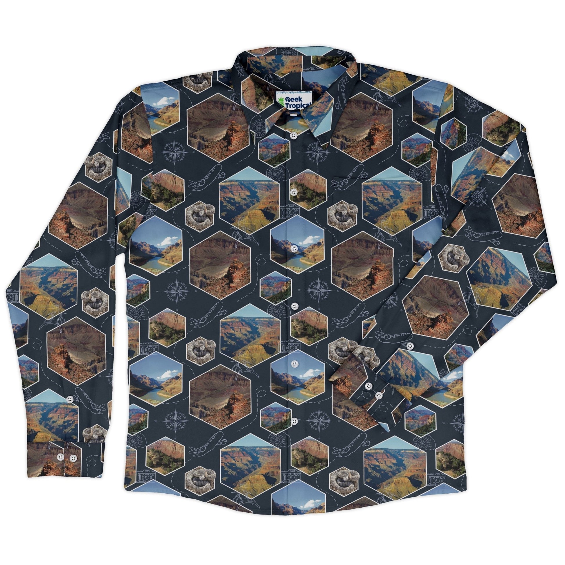 Grand Canyon Wonder Long Sleeve Button Up Shirt Geek Nerd 0925 adult sizing All Adult Button Up Shirts