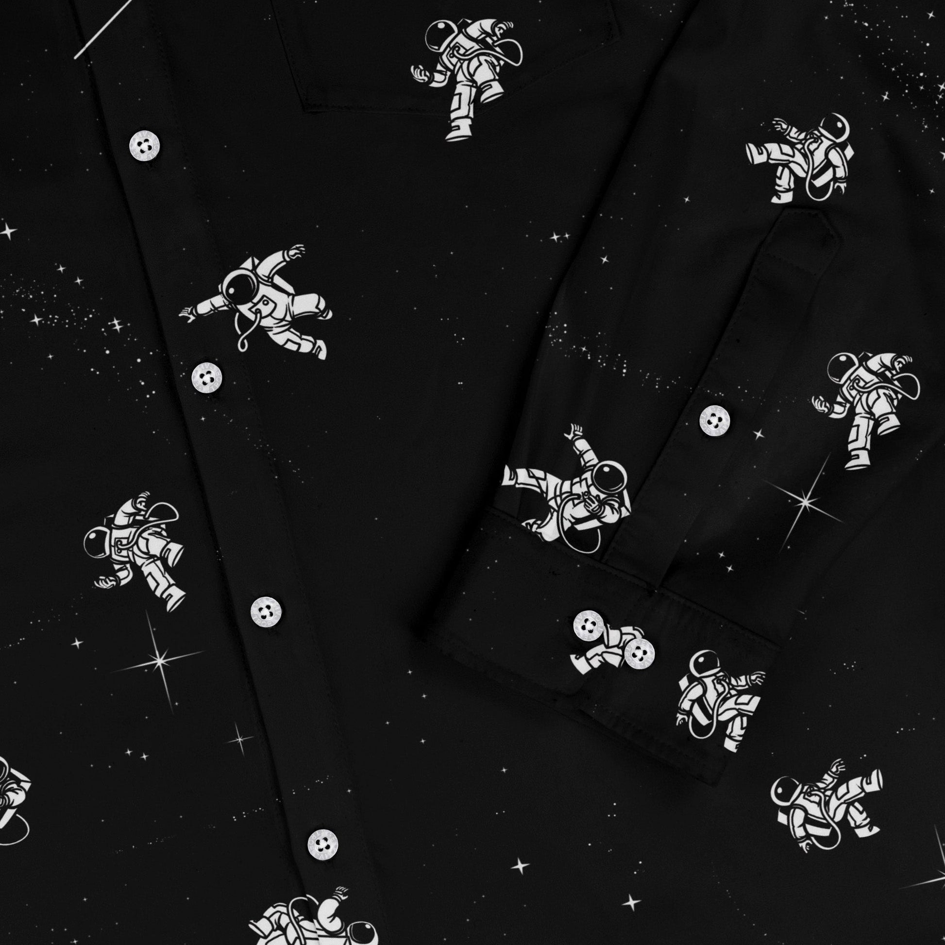 Gravity Reloaded Space Long Sleeve Button Up Shirt Geek Nerd adult sizing Design by Tobe Fonseca FLOW DESC WRITING