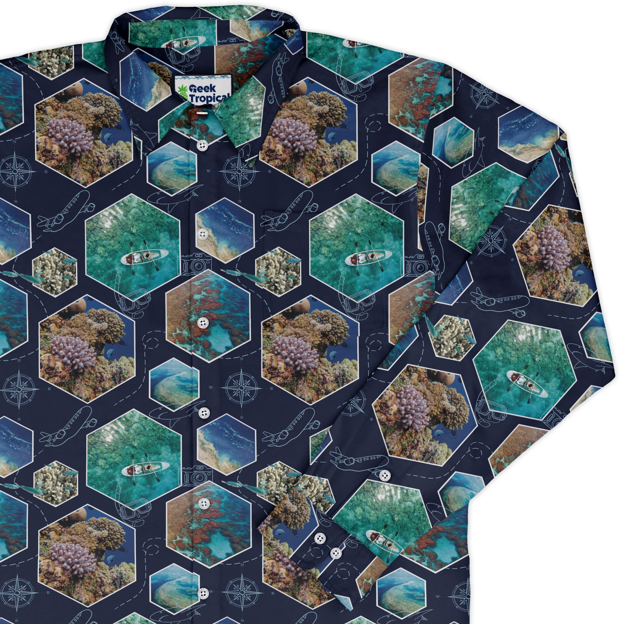 Great Reef Wonder Long Sleeve Button Up Shirt Geek Nerd 0925 adult sizing All Adult Button Up Shirts