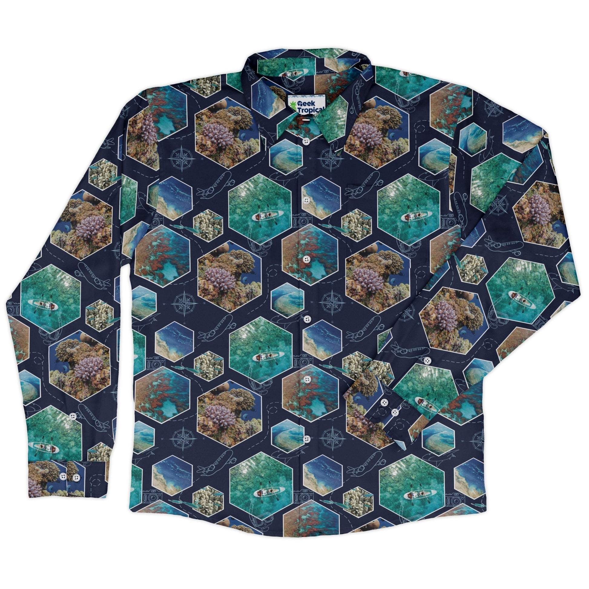 Great Reef Wonder Long Sleeve Button Up Shirt Geek Nerd 0925 adult sizing All Adult Button Up Shirts