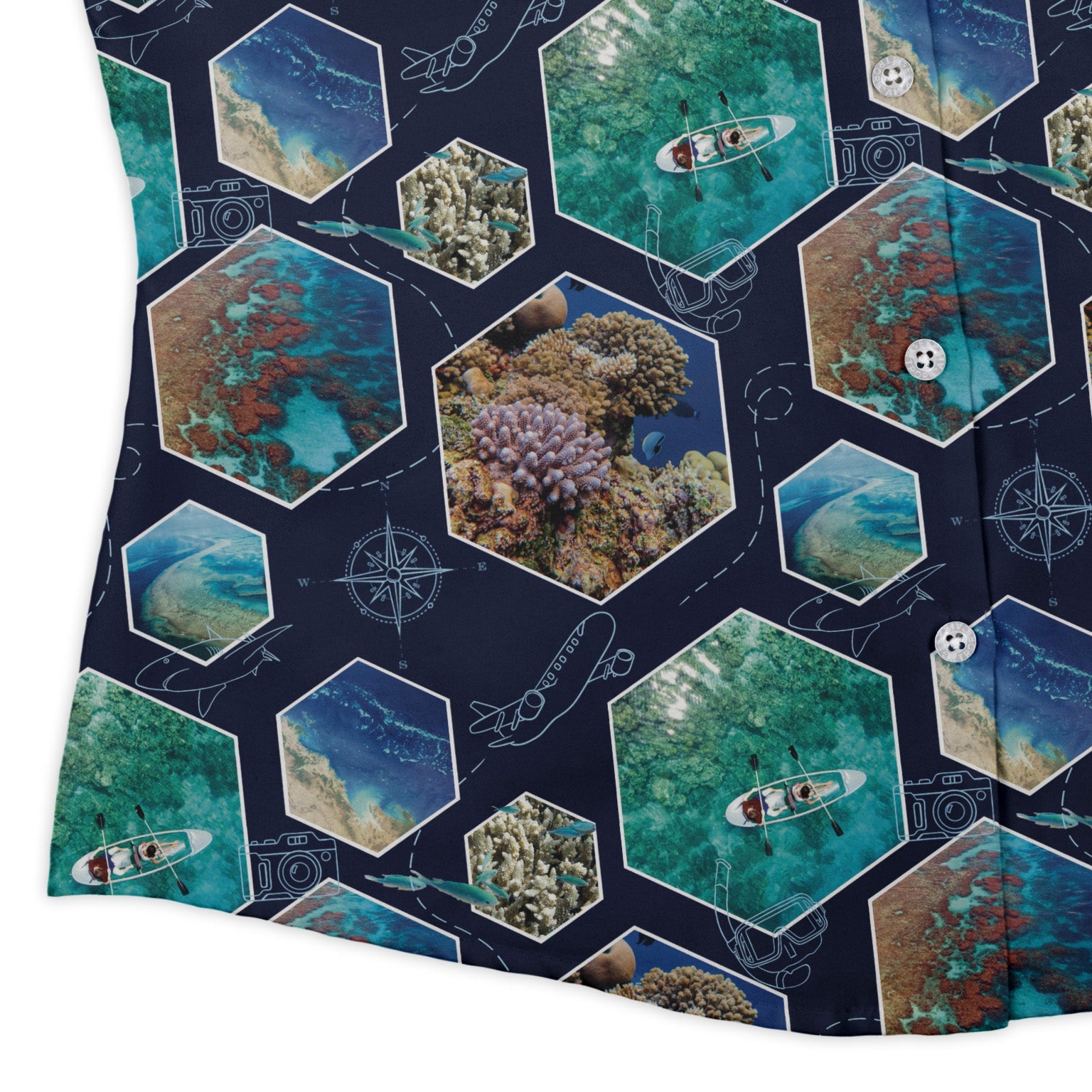 Great Reef Wonder Curvy Button Up Shirt Geek Nerd 0925 All Adult Button Up Shirts Animal Patterns