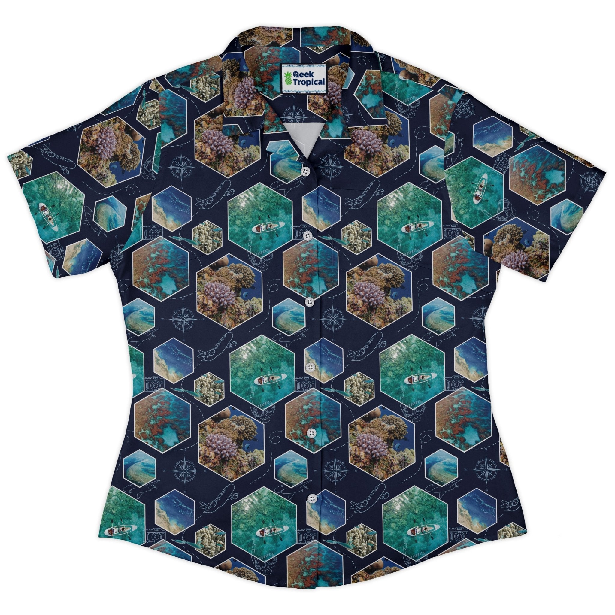 Great Reef Wonder Curvy Button Up Shirt Geek Nerd 0925 All Adult Button Up Shirts Animal Patterns