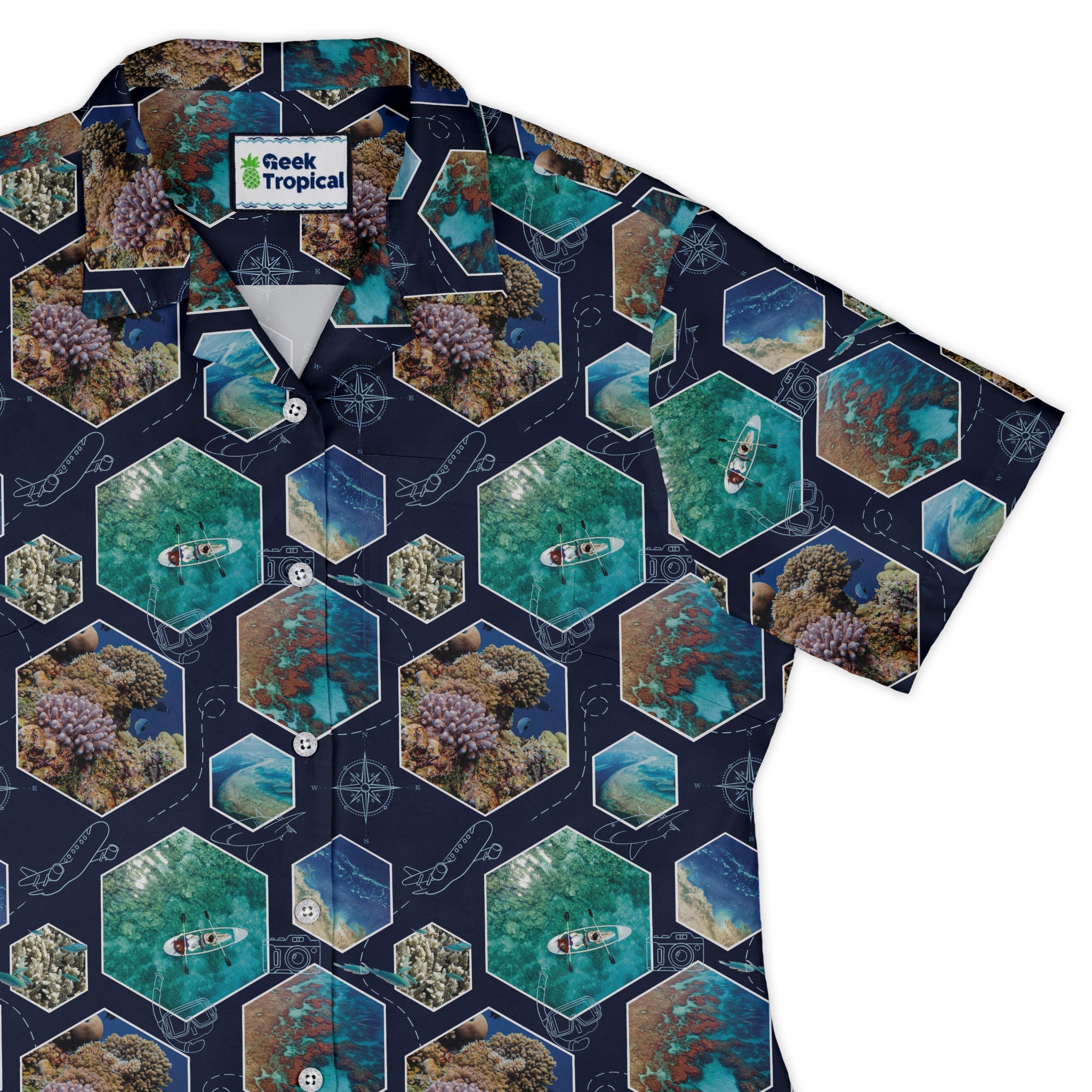 Great Reef Wonder Curvy Button Up Shirt Geek Nerd 0925 All Adult Button Up Shirts Animal Patterns