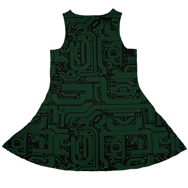 Green Computer Circuits Dress Geek Nerd computer print lx - C