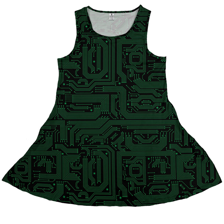 Green Computer Circuits Dress Geek Nerd computer print lx - C
