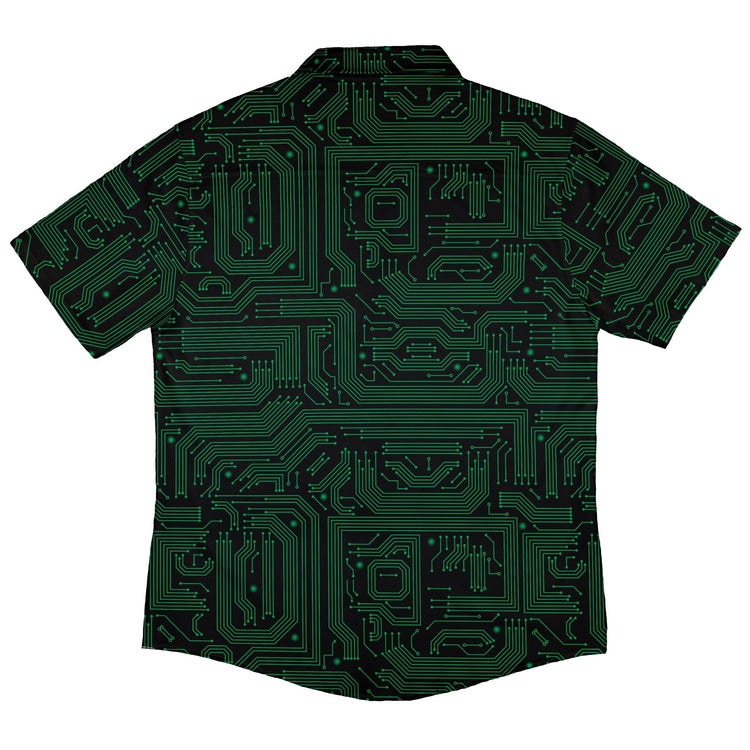 Green Computer Circuits Button Up Shirt - adult sizing - computer print -