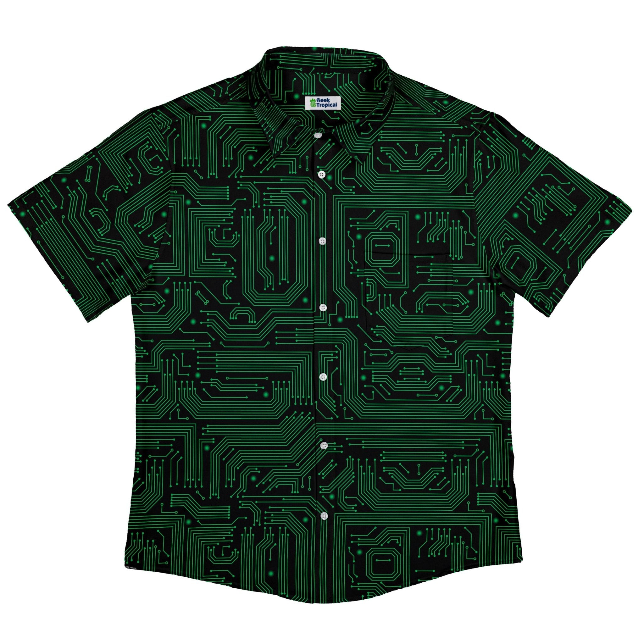 Green Computer Circuits Button Up Shirt - adult sizing - computer print -