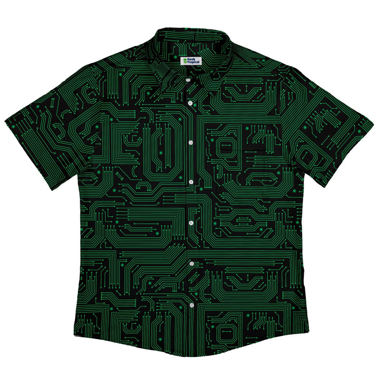 Green Computer Circuits Button Up Shirt - adult sizing - computer print -