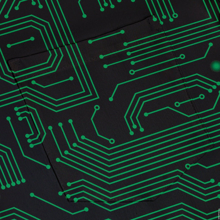 Green Computer Circuits Button Up Shirt - adult sizing - computer print -